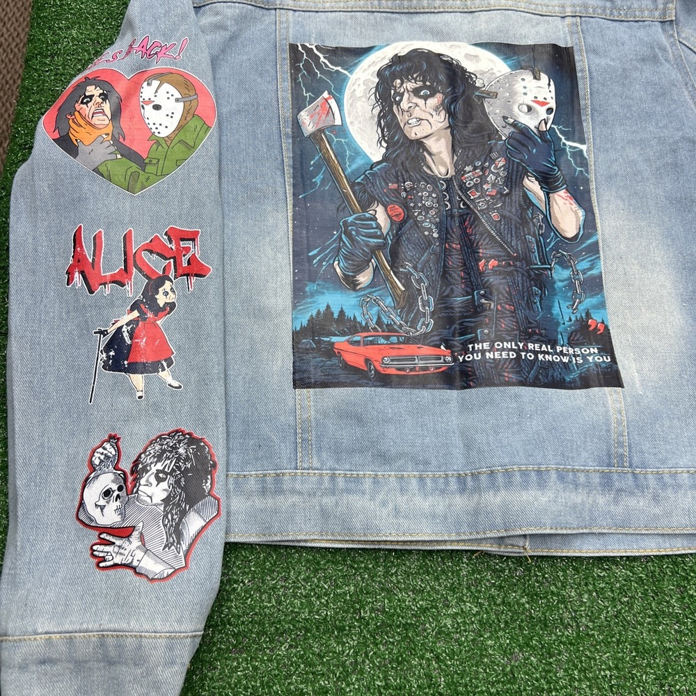Alice Cooper Hooded Jean Denim Jacket Womens Size S Double Sided‎ See Pictures - Picture 5 of 10